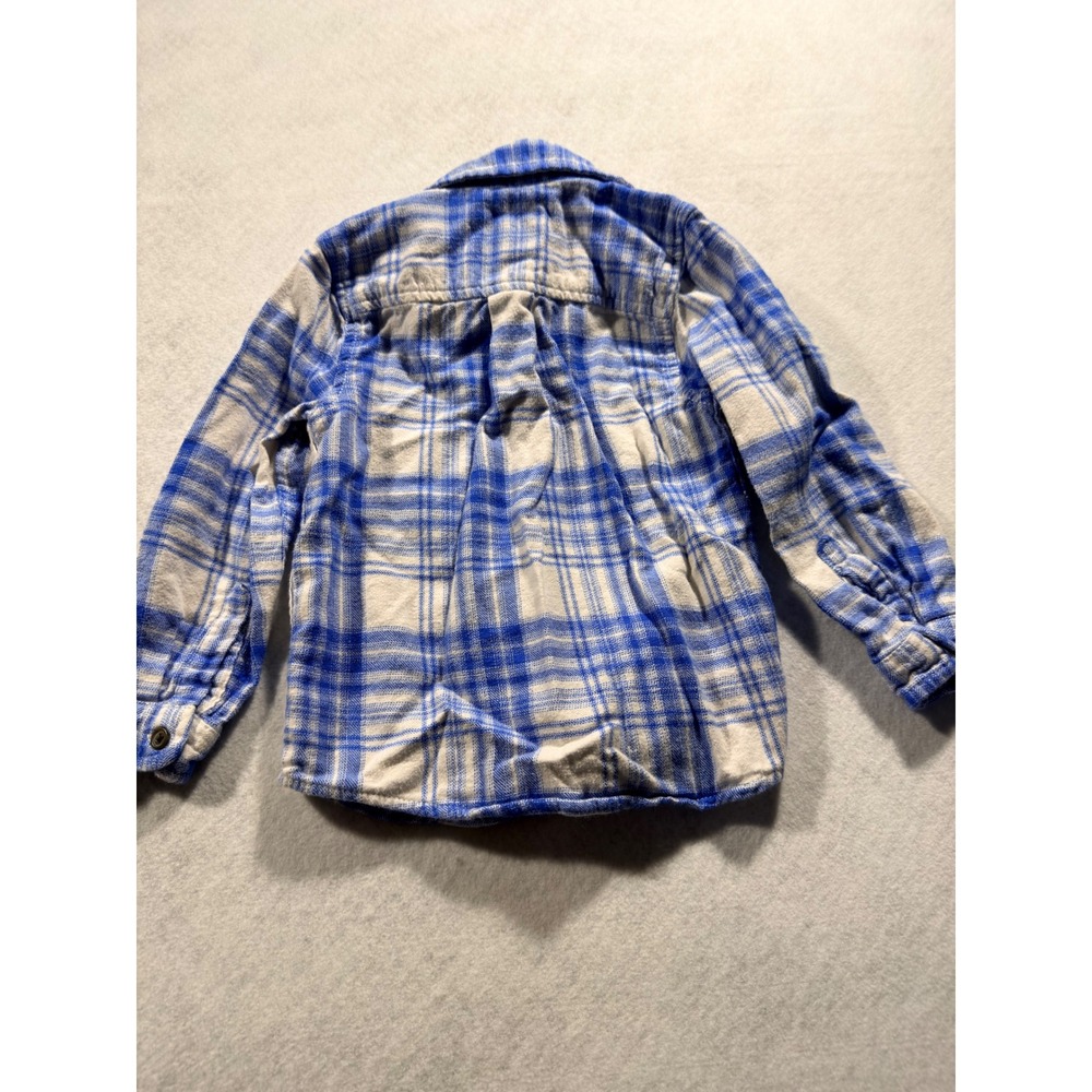 Cat & Jack Toddler Boys Blue White Plaid Flannel Button Down Shirt 4T - Picture 2 of 3